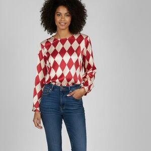 Valerie Stevens Red and Cream Diamond Blouse